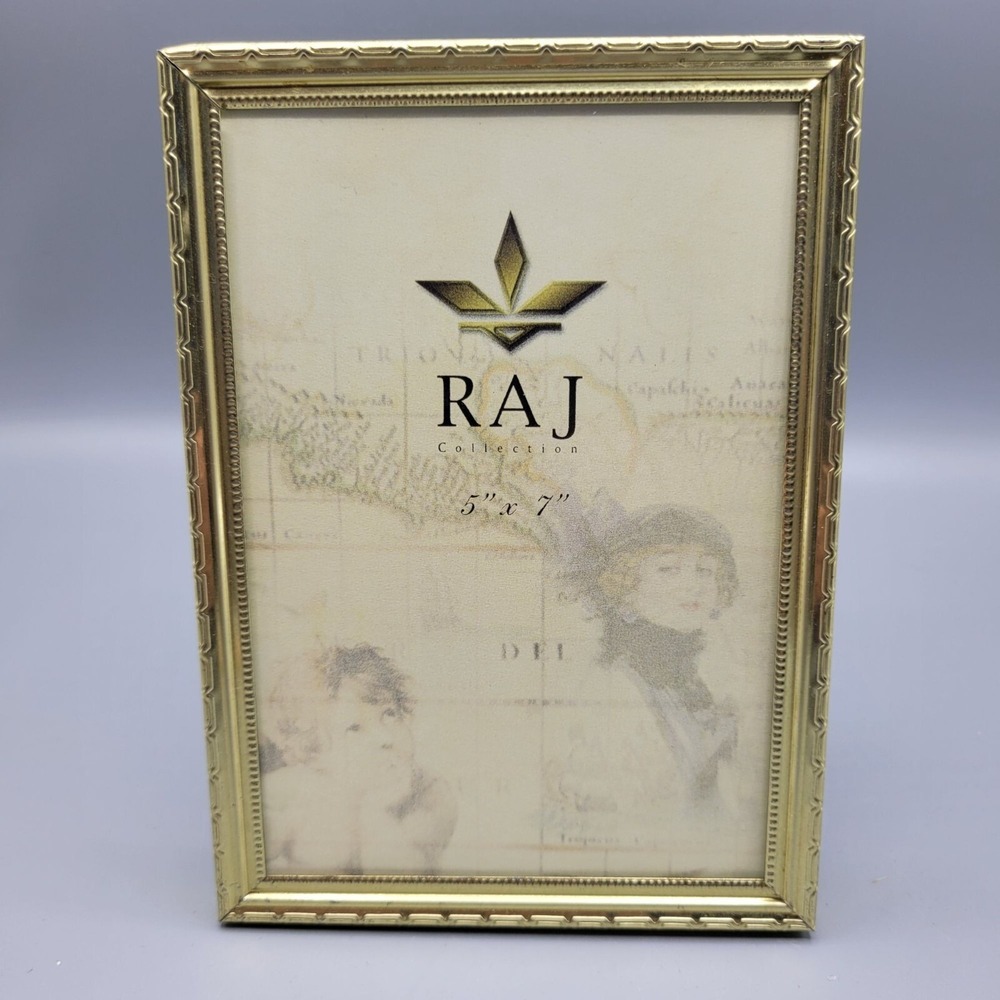 Vintage Metal Gold Tone 5x7 Raj Collection Picture Frame With Decorative Border